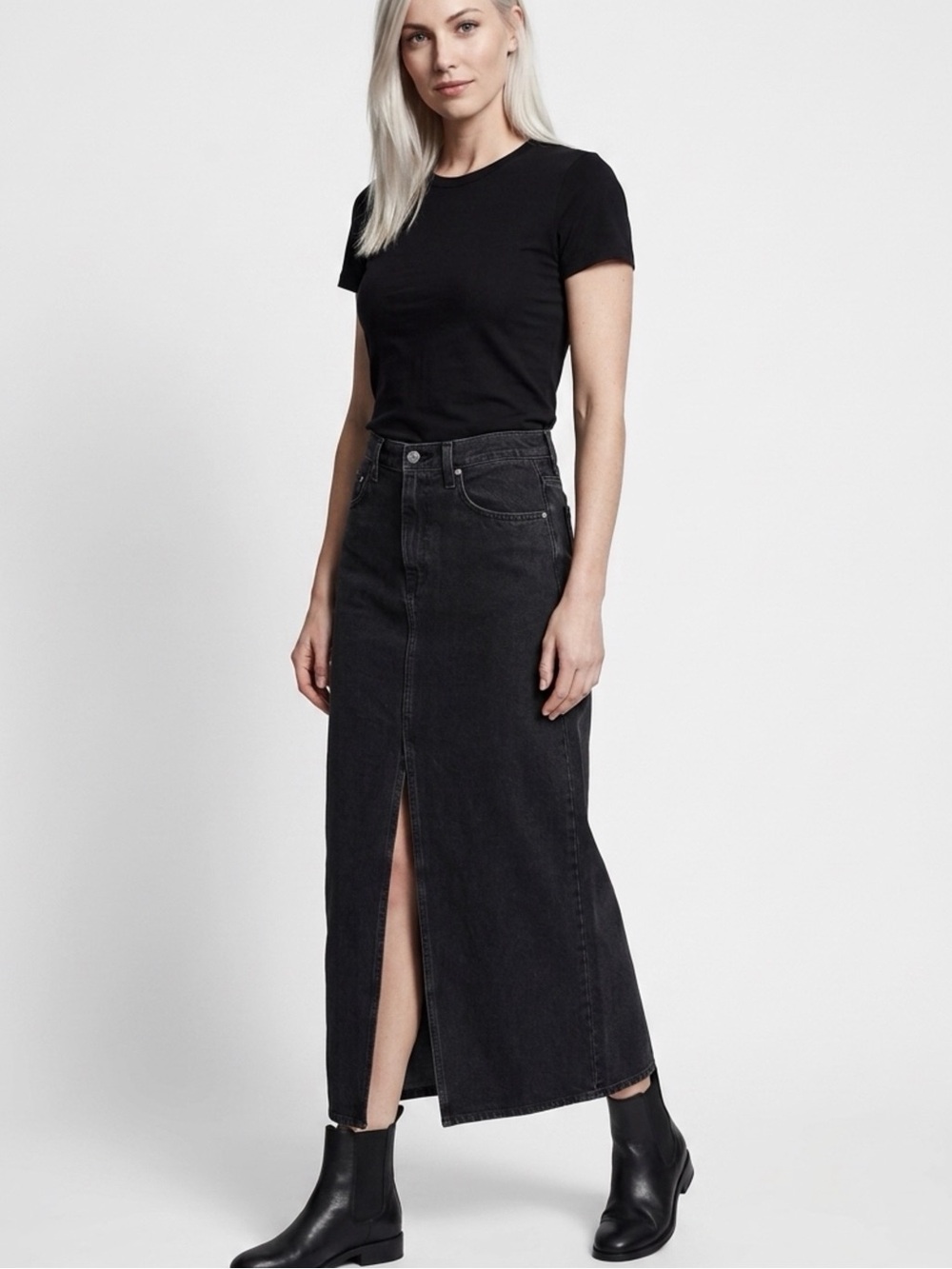 Agolde Black Straight-Leg Denim Maxi Skirt